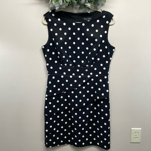 NWOT Connected Apparel Black & White Polka Dot Sleeveless Sheath Dress 12 - Picture 1 of 15
